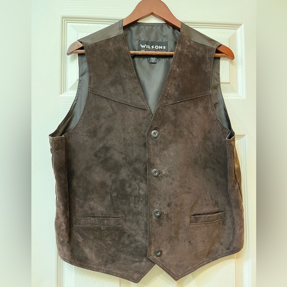 Wilson Men's Dark Brown 4 Button Front with Front Pockets Suede Vest Size XL